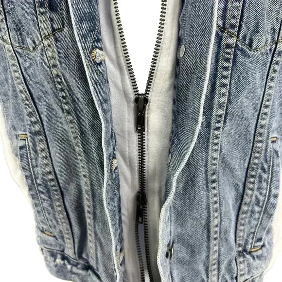 Bailey 44 Womens L Denim White Super Soft Stretchy Arms Hood Back Hidden Zipper - Picture 7 of 16